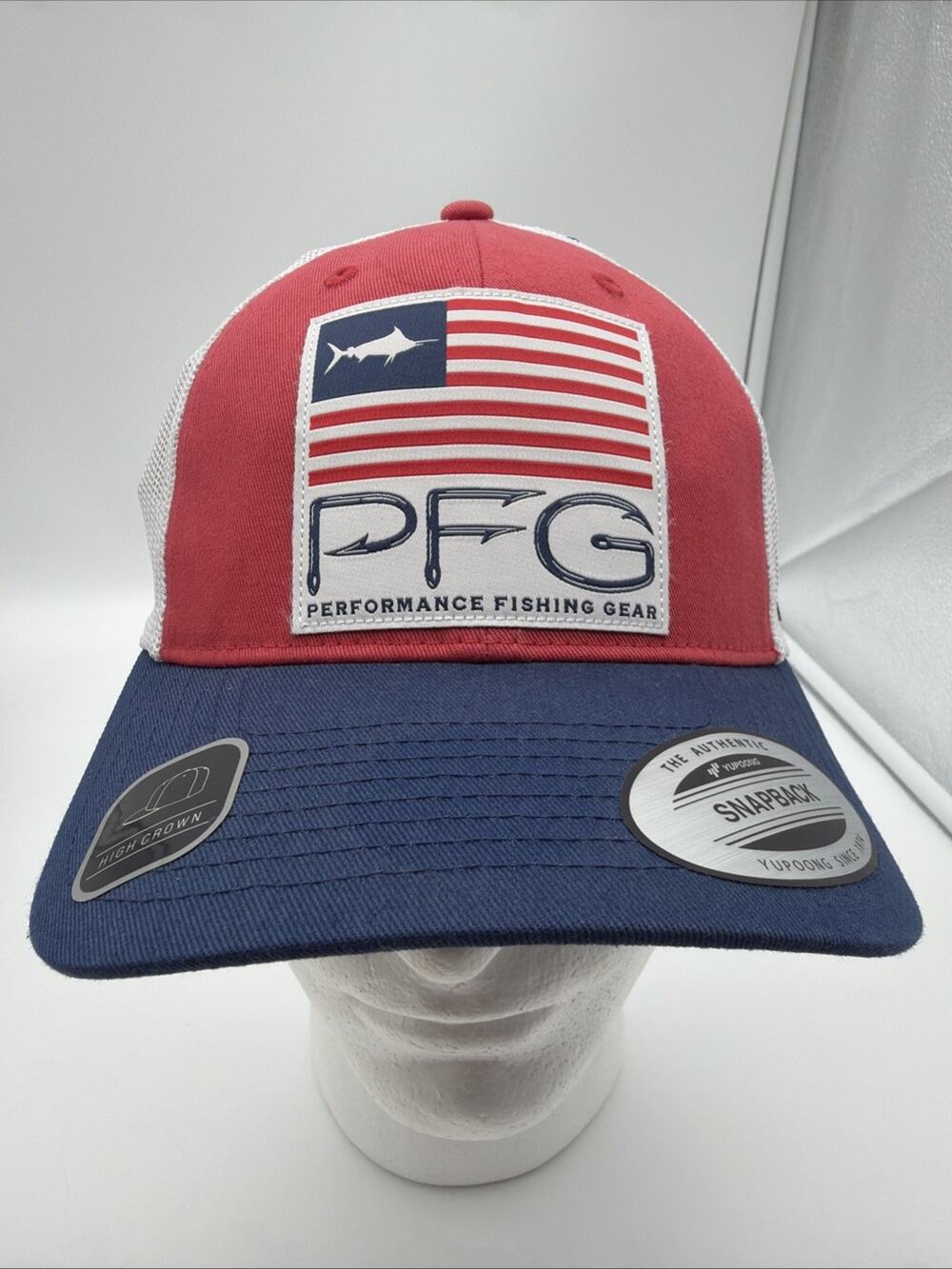 Columbia PFG Hat Americana Flag Hooks Red Snapback Performance Fishing Gear Cap
